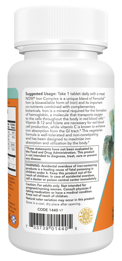 NOW Foods Iron Complex 100 Tabs - Image 2