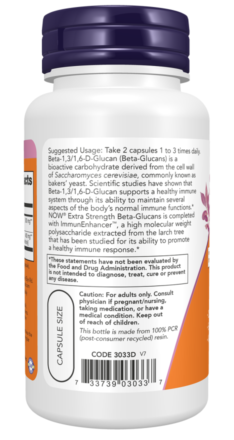 NOW Foods Beta-Glucans with ImmunEnhancer Extra Strength - 60 VCaps - Image 3