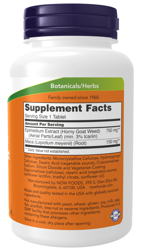 NOW Foods Horny Goat Weed Extract 750mg 90 Tabs - Image 2