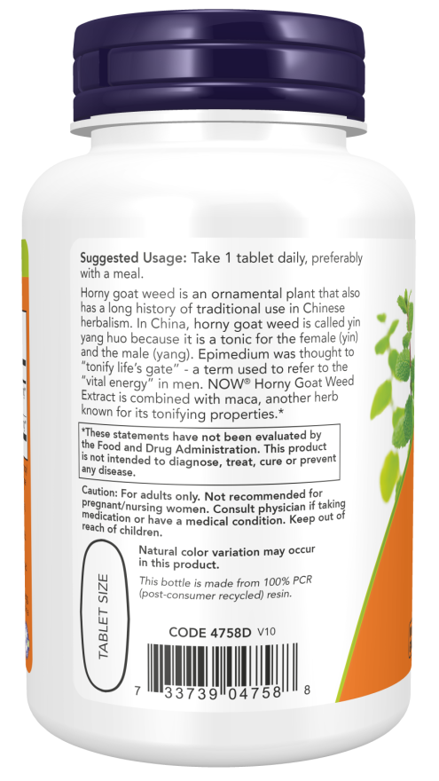 NOW Foods Horny Goat Weed Extract 750mg 90 Tabs - Image 3