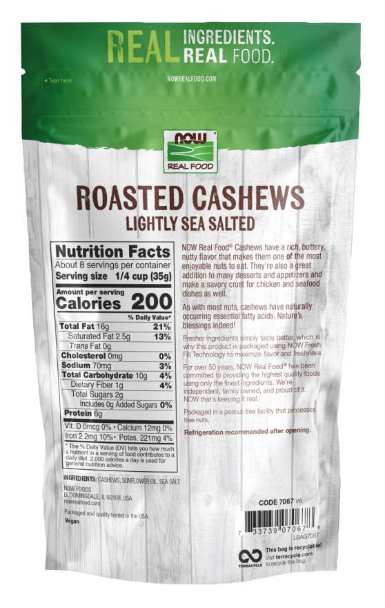 NOW FOODS Cashews Salted & Roasted 10oz. Bag - Image 2
