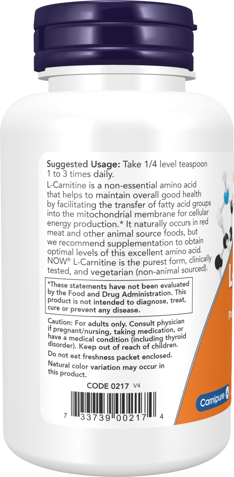 NOW Foods L-Carnitine Pure Powder - 3 oz. Tartrate Powder - Image 3