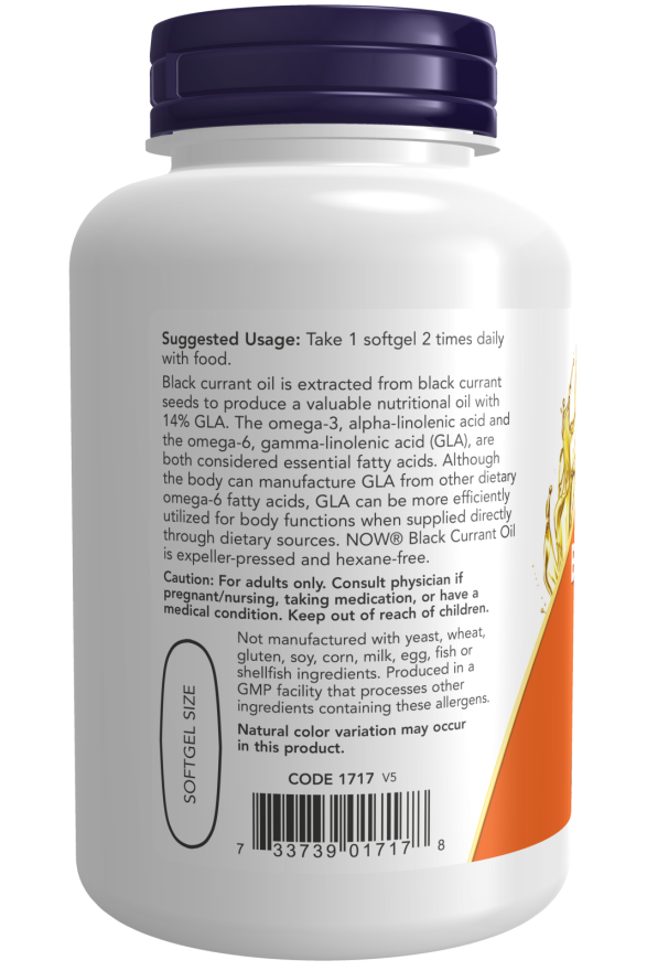 NOW Foods Black Currant Oil 1000mg 100 Softgels - Image 3