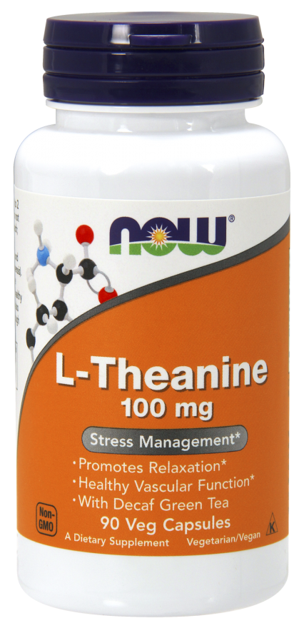 NOW Foods L-Theanine 100mg 90Cap Bottle For Relaxation and Calming L-Theanine promotes