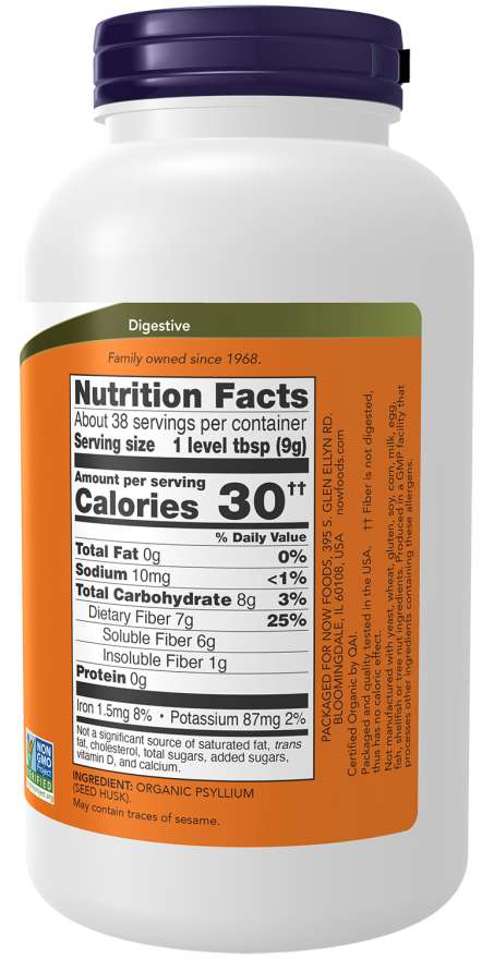 NOW Foods Psyllium Husk Powder Organic 12 oz - Image 2