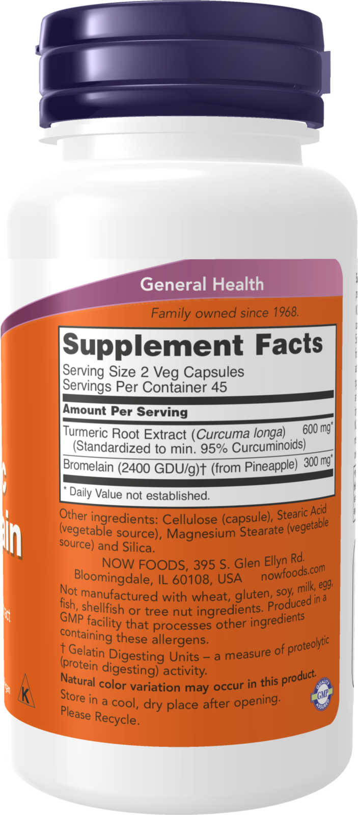 NOW Foods Turmeric & Bromelain 90 Caps - Image 3