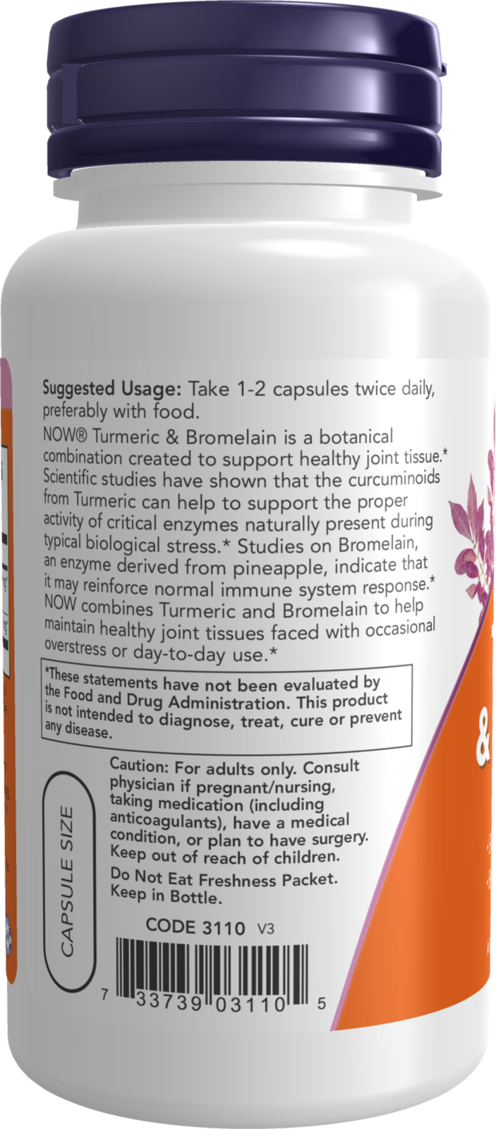 NOW Foods Turmeric & Bromelain 90 Caps - Image 4
