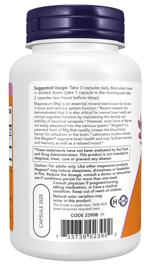 NOW Foods Magtein® 90 & 180 Veg Capsules - Image 4
