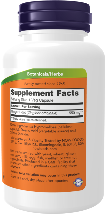 NOW Foods Ginger Root 550mg 100 Veg Capsules - Image 4