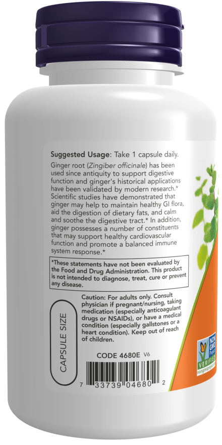 NOW Foods Ginger Root 550mg 100 Veg Capsules - Image 3