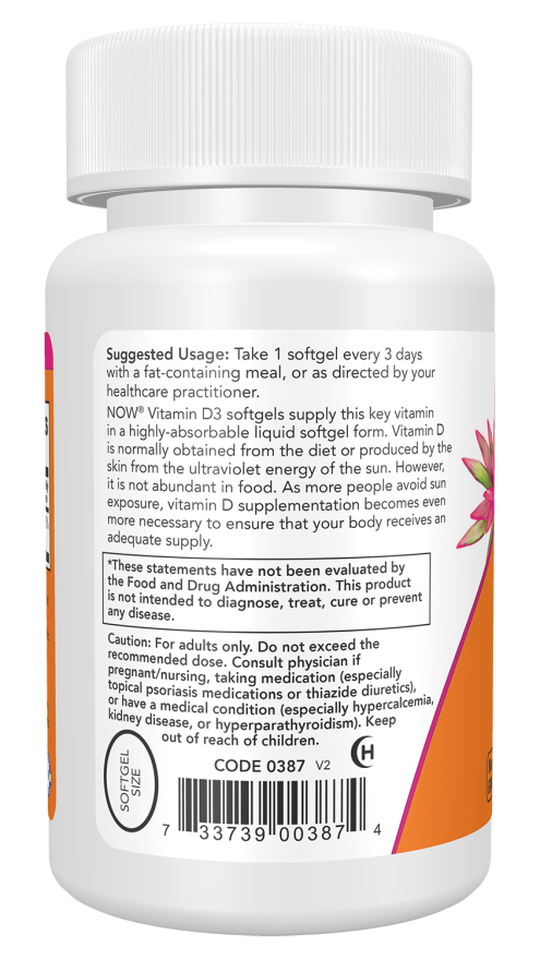 NOW Foods Vitamin D3 10,000IU - 30 ,120 & 240 Softgels - Image 3