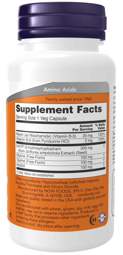NOW Foods 5-HTP Double Strength 200 mg 60 Veg Capsules - Image 4