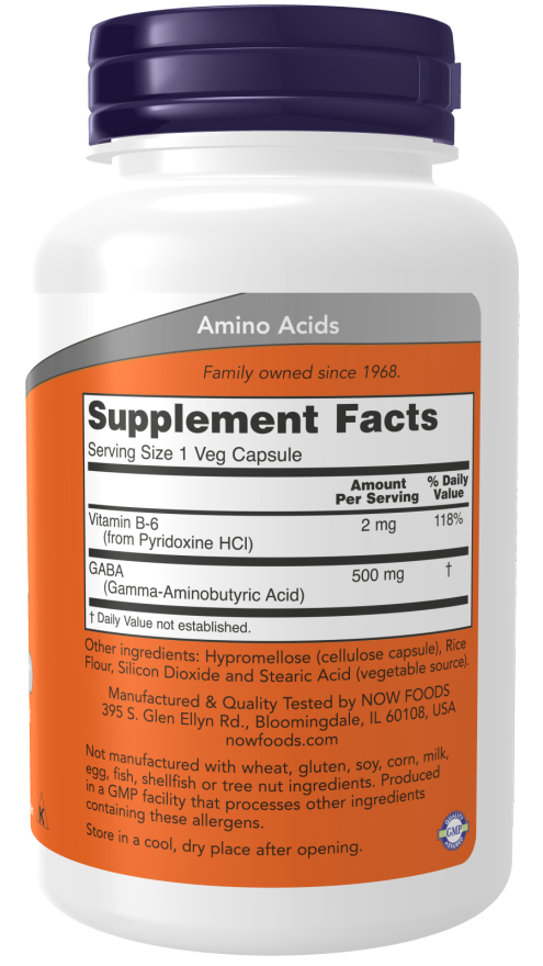NOW Foods GABA 500mg 100 & 200 VCap Bottle - Image 2