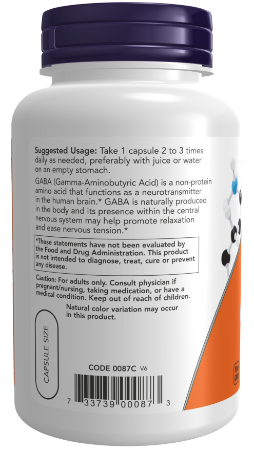 NOW Foods GABA 500mg 100 & 200 VCap Bottle - Image 3