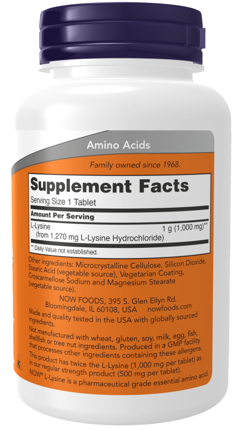 NOW Foods L-Lysine Double Strength 1000mg - 100 & 250 Tabs - Image 2