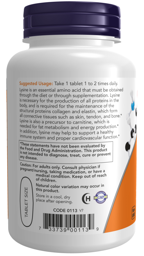 NOW Foods L-Lysine Double Strength 1000mg - 100 & 250 Tabs - Image 3