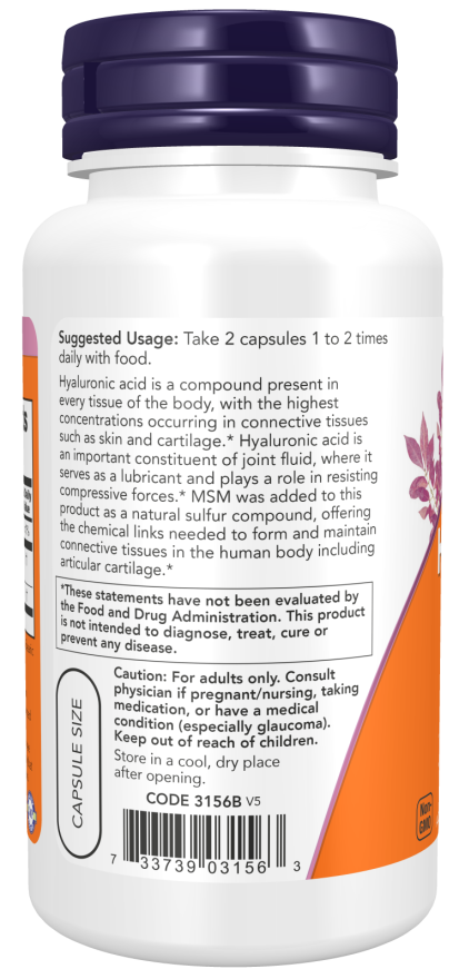 NOW Foods Hyaluronic Acid with MSM 60 Veg Capsules - Image 2