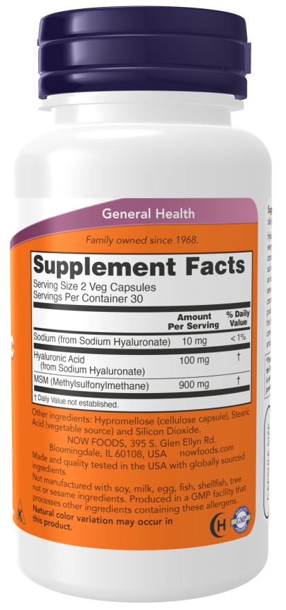 NOW Foods Hyaluronic Acid with MSM 60 Veg Capsules - Image 3