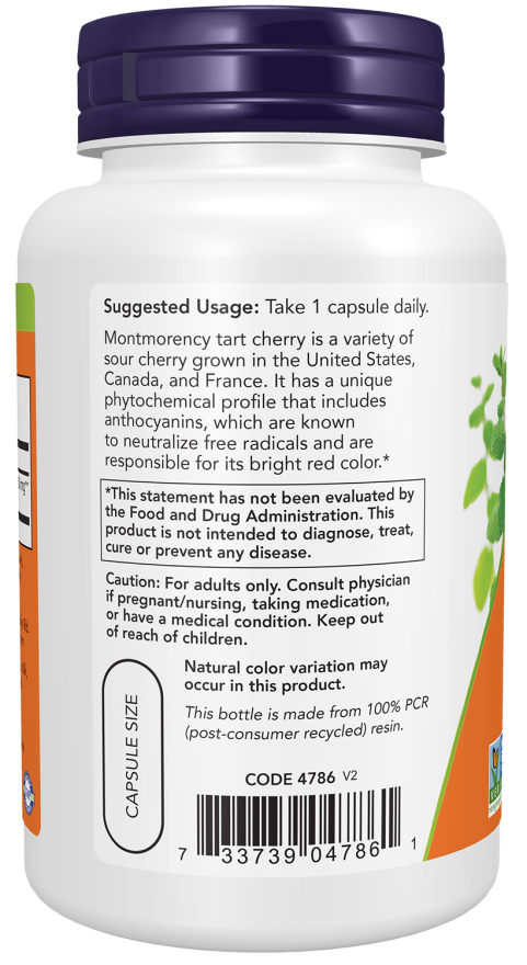 NOW Foods Tart Cherry 500 mg Veg Capsules (on backorder) - Image 2