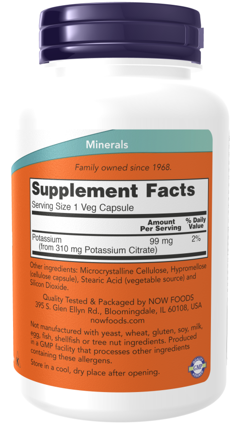 NOW Foods Potassium Citrate 99 mg 180 Veg Capsules - Image 2