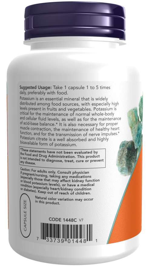 NOW Foods Potassium Citrate 99 mg 180 Veg Capsules - Image 3