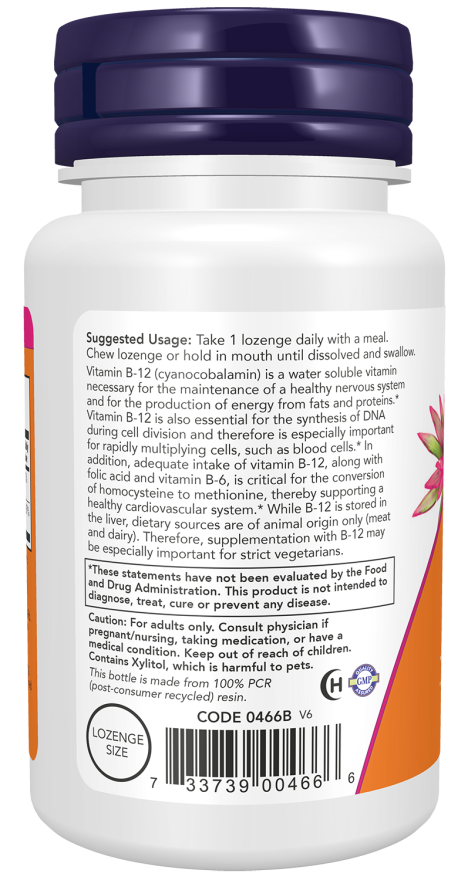 NOW Foods Vitamin B-12 1000 mcg Lozenges 100 & 250ct. - Image 3