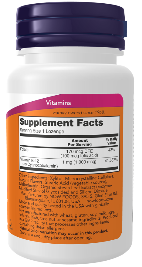 NOW Foods Vitamin B-12 1000 mcg Lozenges 100 & 250ct. - Image 2