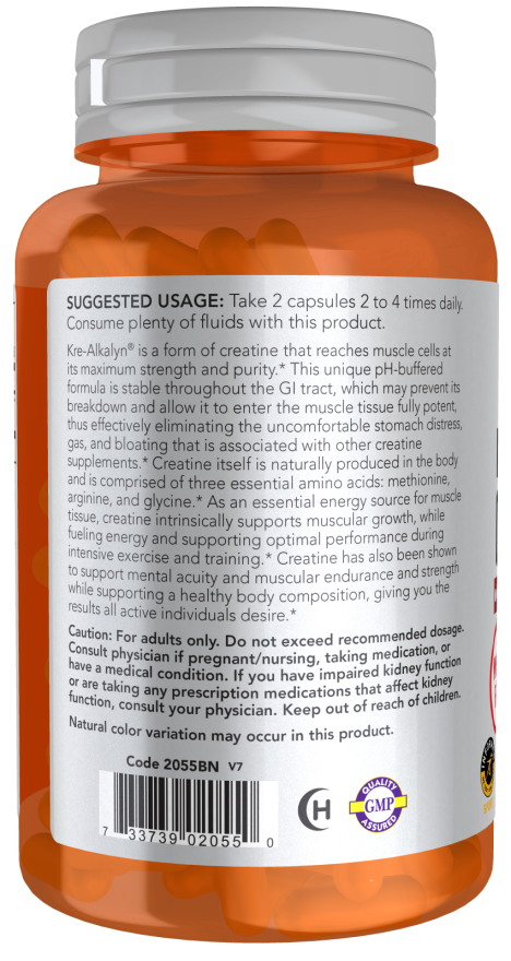 NOW Foods Kre-Alkalyn Creatine Monohydrate - 120 & 240 Veg Caps - Image 3