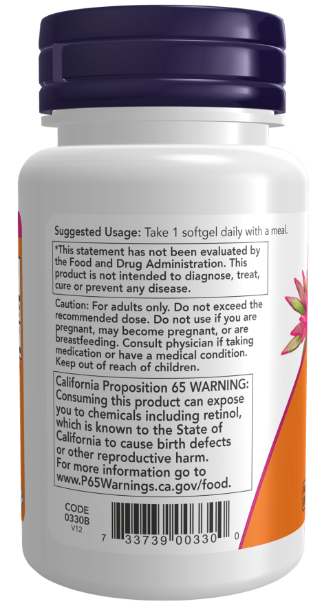NOW Foods Vitamin A 10,000 100 Softgels - Image 3