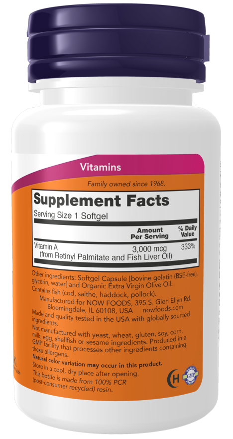 NOW Foods Vitamin A 10,000 100 Softgels - Image 2
