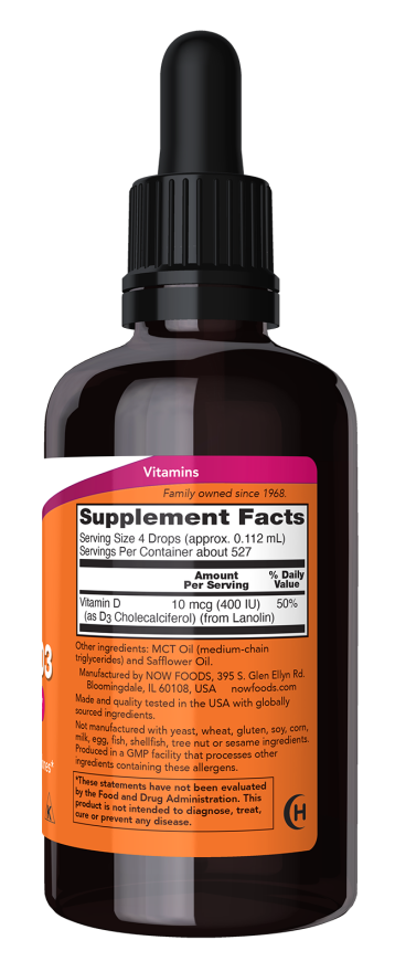 NOW Foods Liquid Vitamin D-3 2 FL OZ. - Image 2
