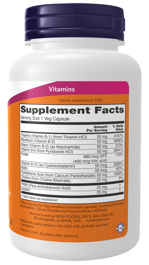 NOW Foods Vitamin B-50 mg 100 & 250 Veg Capsules - Image 2