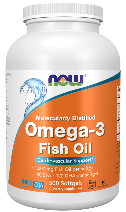 NOW Foods Omega-3 Fish Oil 1000mg Molecularly Distilled 500 Softgels