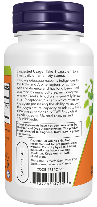 NOW Foods Rhodiola 500mg 60 Veg Caps - Image 2