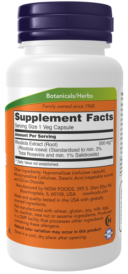 NOW Foods Rhodiola 500mg 60 Veg Caps - Image 3