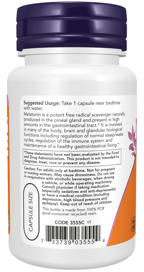 NOW Foods Melatonin 5mg 60 or 180 Veg Caps - Image 3