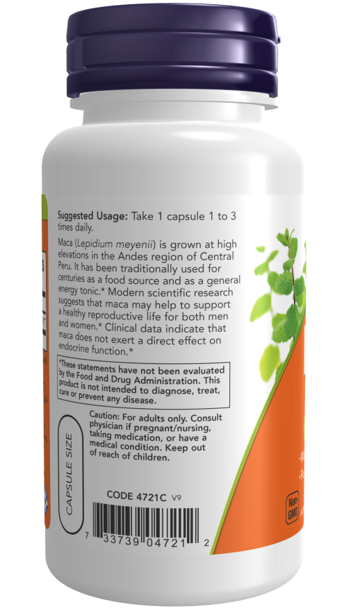 NOW Foods MACA 500mg 100 Veg Caps - Image 2