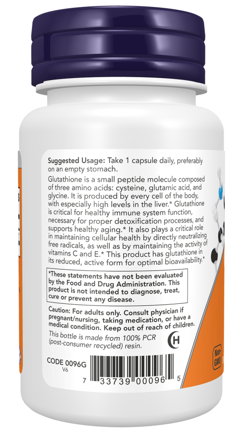 NOW Foods Glutathione 250 mg 60 Veg Capsules - Image 2