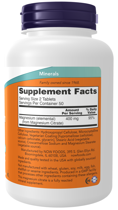 NOW Foods Magnesium Citrate 200mg 100 Tablets & 250 Tablets - Image 3