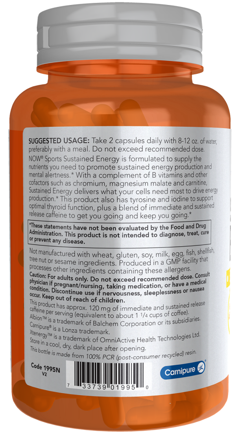 NOW Foods Sustained Energy 90 Veg Caps - Image 3