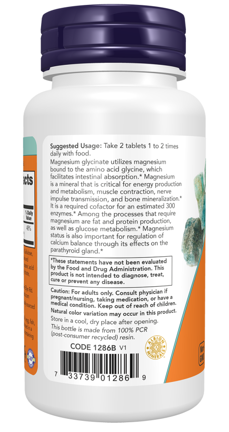 NOW Foods Magnesium Glycinate 90 & 180 Tablets - Image 3