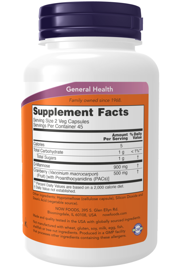 NOW Foods Mannose Cranberry 90 Veg Capsules - Image 3