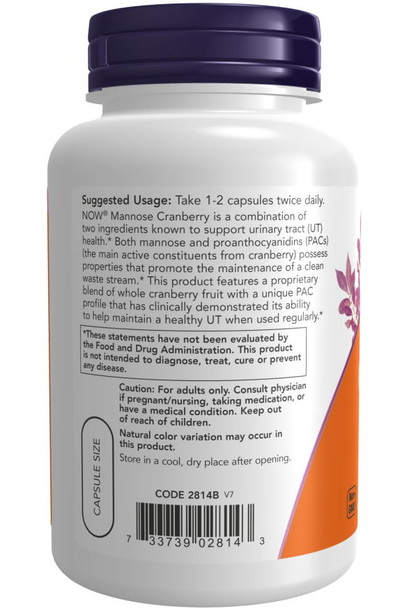 NOW Foods Mannose Cranberry 90 Veg Capsules - Image 2