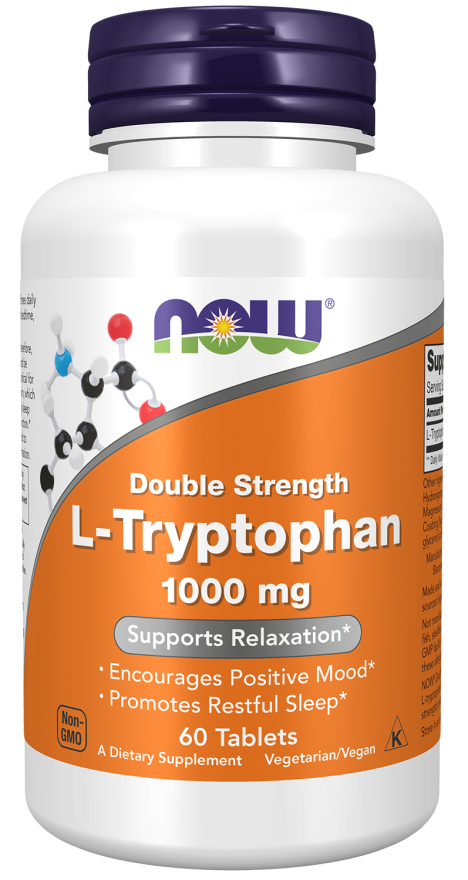 NOW Foods L-Tryptophan, Double Strength 1000 mg 60 Tablets