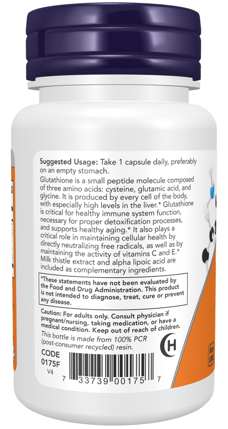 NOW Foods Glutathione 500mg 30 Caps, 60 Caps, or 120 Veg Caps - Image 3