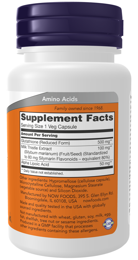 NOW Foods Glutathione 500mg 30 Caps, 60 Caps, or 120 Veg Caps - Image 4