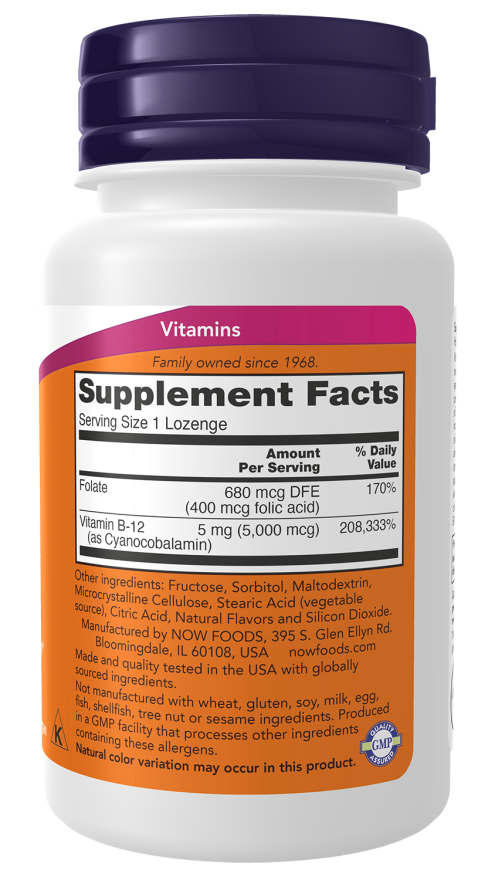 NOW Foods Vitamin B-12 5000mcg 60 Lozenges - Image 2