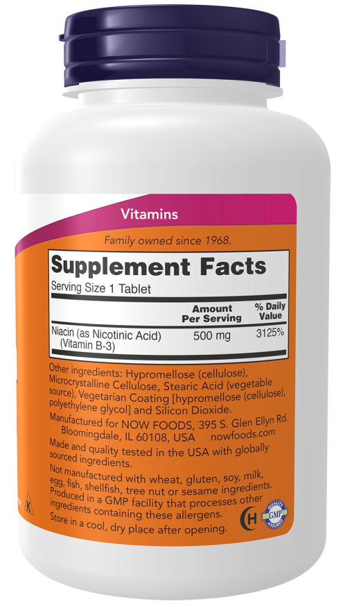 NOW Foods Niacin 500mg 250 Tablets - Image 2