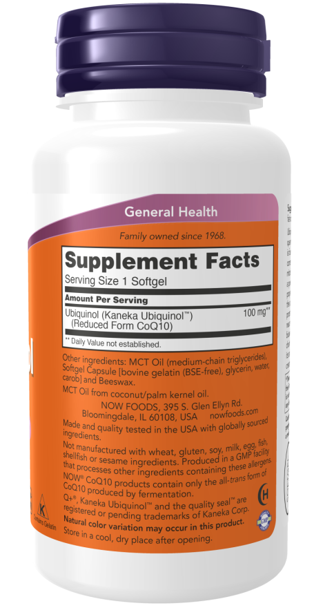 NOW Foods Ubiquinol 100mg 60 & 120 Softgels - Image 2
