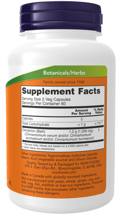 NOW Foods Cinnamon Bark 600mg 120 VCaps - Image 2